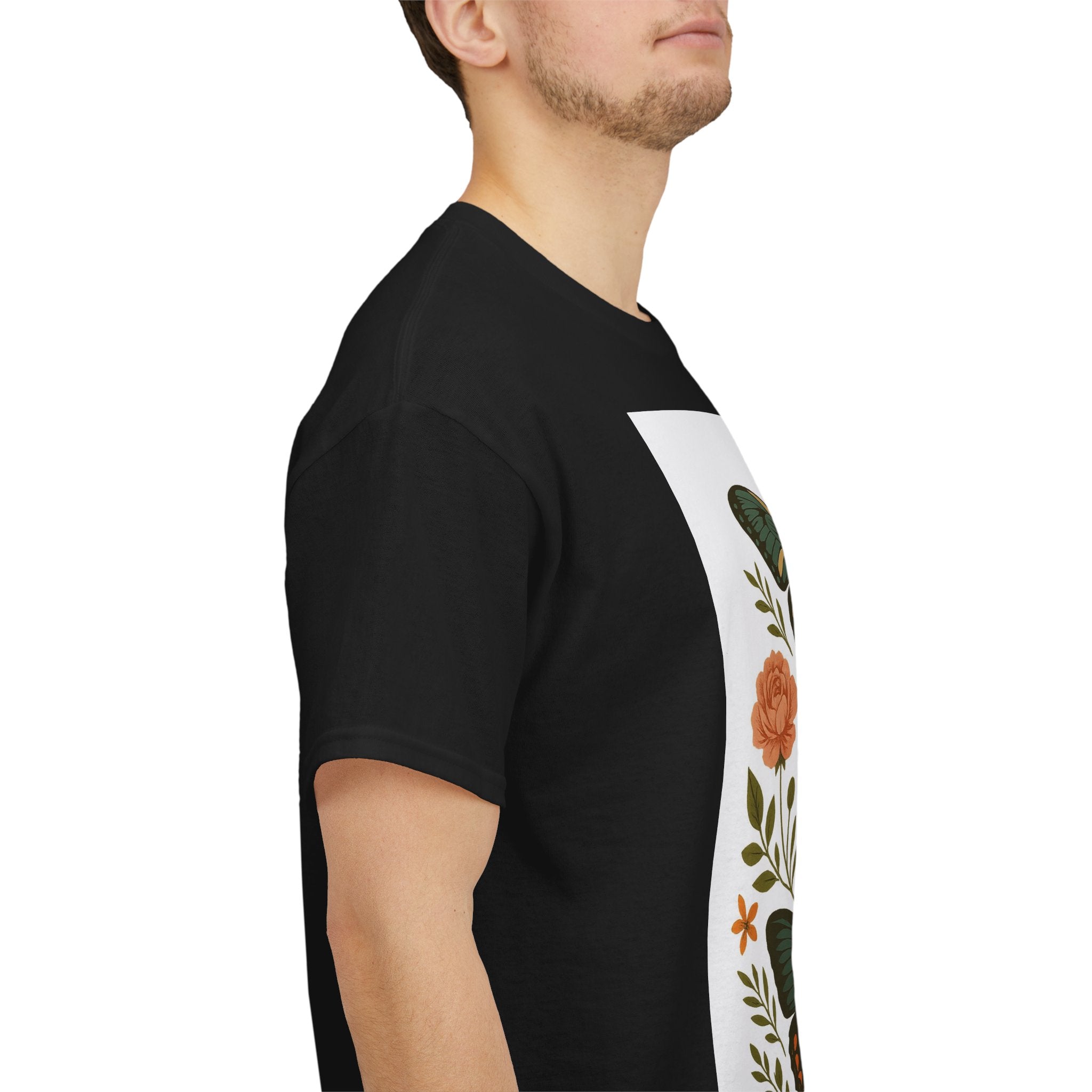 Butterfly Flora Unisex Heavy Cotton Tee, Nature Tee, Graphic T-Shirt, Eco-Friendly Gift, Spring/Summer Style, Unique Butterfly Design