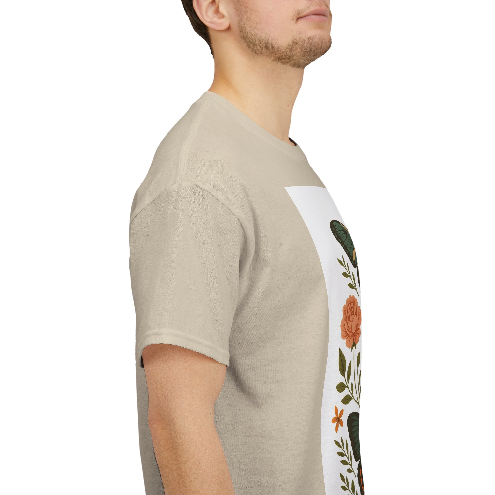 Butterfly Flora Unisex Heavy Cotton Tee, Nature Tee, Graphic T-Shirt, Eco-Friendly Gift, Spring/Summer Style, Unique Butterfly Design